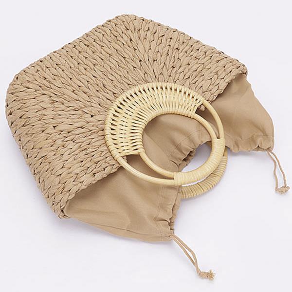 FAUX STRAW BAMBOO HANDLE TOTE BAG