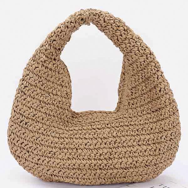 FAUX STRAW BRAIDED BINDLE BAG