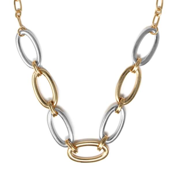 TWO TONE OVAL LINK METAL NECKLACE