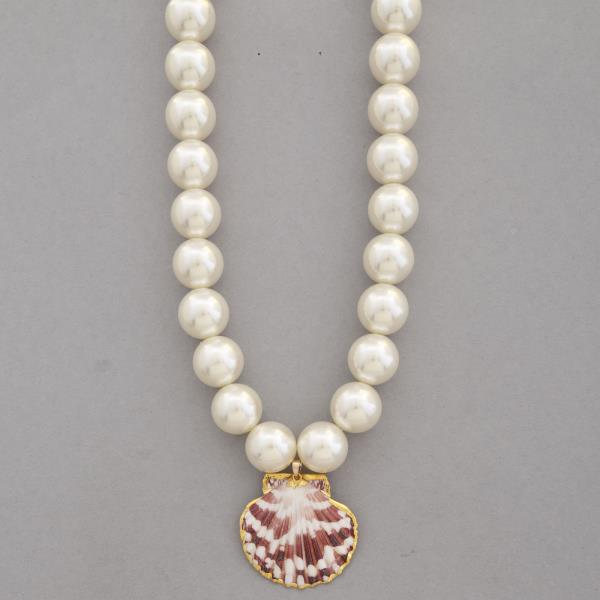 SEASHELL PENDANT PEARL BEAD NECKLACE