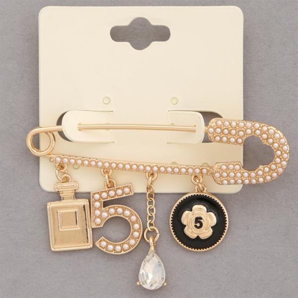 FLOWER COIN PERFUME BOTTLE PEARL BEAD SAFETY PIN BROOCH