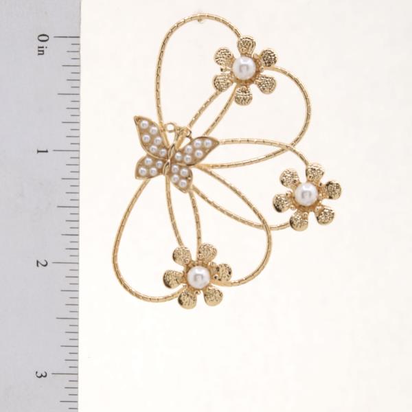 BUTTERFLY FLOWER PEARL BEAD METAL EARRING