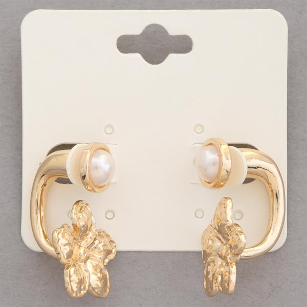 FLOWER PEARL BEAD METAL EARRING