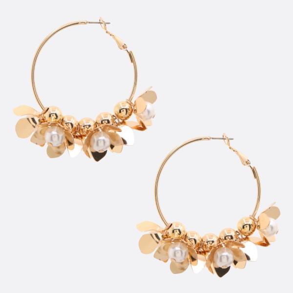 TRIPLE FLOWER METAL HOOP EARRING