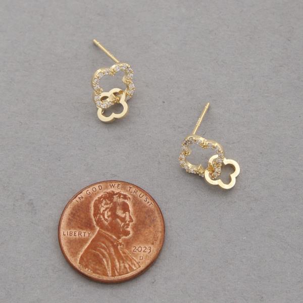 SODAJO CZ CLOVER CHARM GOLD DIPPED EARRING