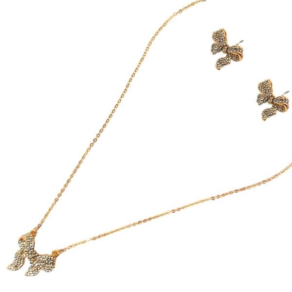 PAVE BOW RHINESTONE PENDANT NECKLACE