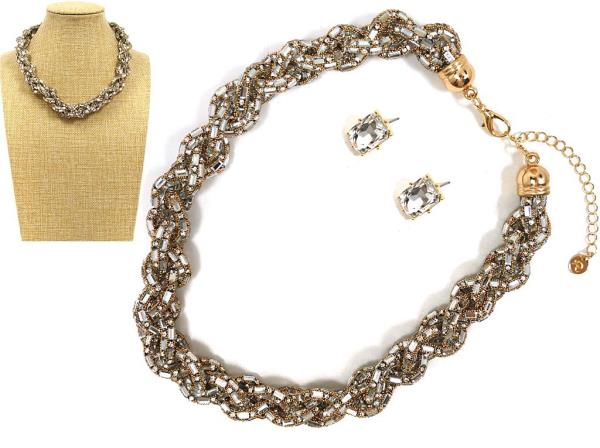 RHINESTONE TWISTED BRAIDED NECKLACE