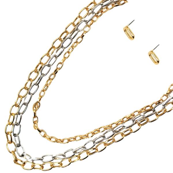 OVAL LINK METAL LAYERED NECKLACE