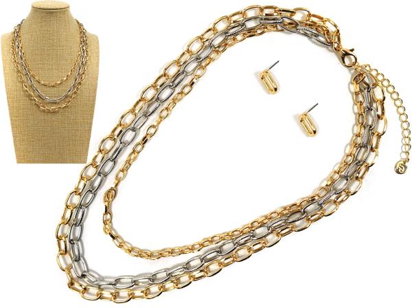 OVAL LINK METAL LAYERED NECKLACE