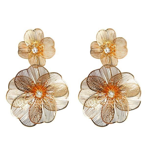 DOUBLE FLOWER STONE CENTER DANGLE EARRING