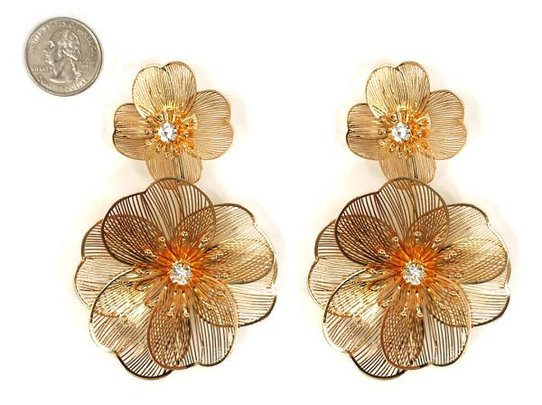 DOUBLE FLOWER STONE CENTER DANGLE EARRING