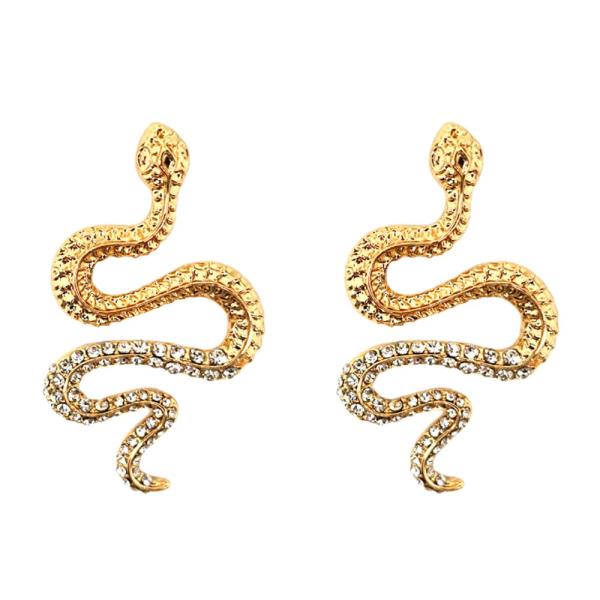 SNAKE METAL RHINESTONE DANGLE EARRING