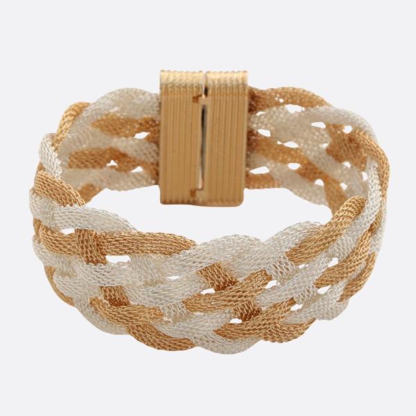 TWO TONE CRISS CROSS MAGNETIC BRACELET