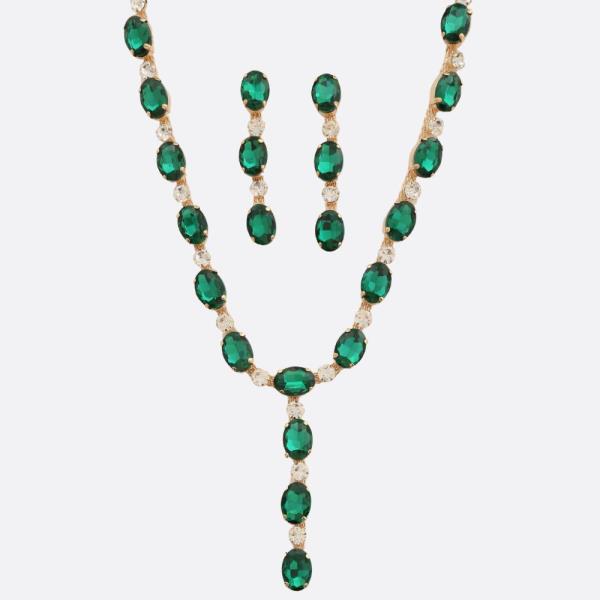 OVAL RHINESTONE Y SHAPE NECKLACE
