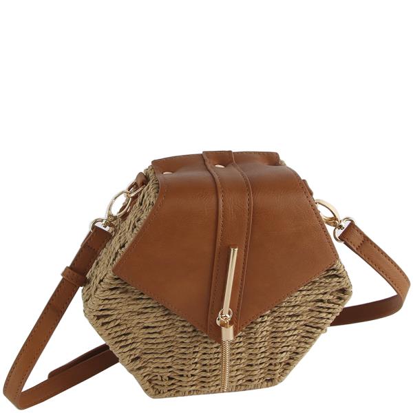 (ONLINE ONLY) Geometric shaped straw crossbody bag