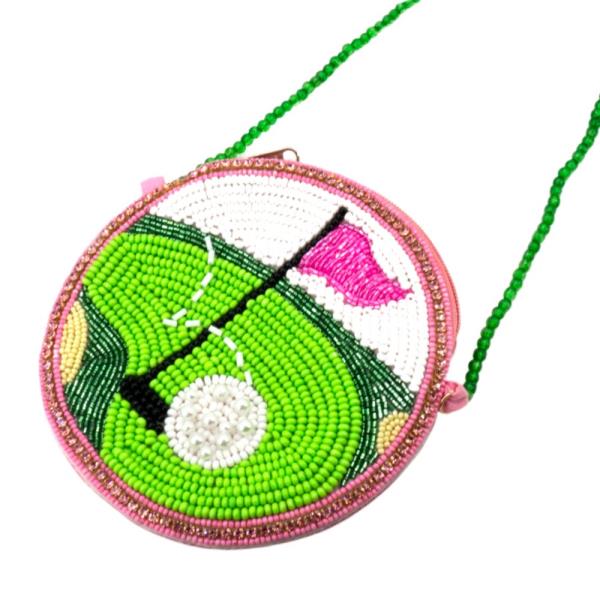 SEED BEAD GOLF ROUND CROSSBODY BAG