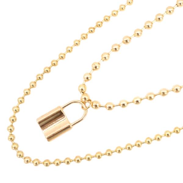 LOCK CHARM BALL BEAD LAYERED NECKLACE