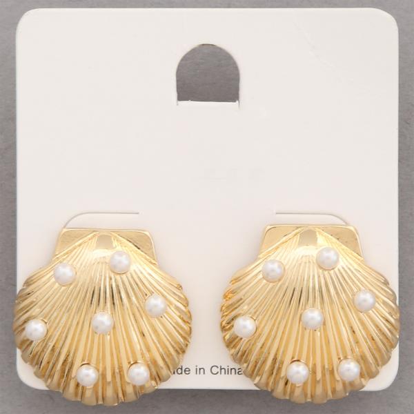 SEASHELL PEARL BEAD METAL EARRING