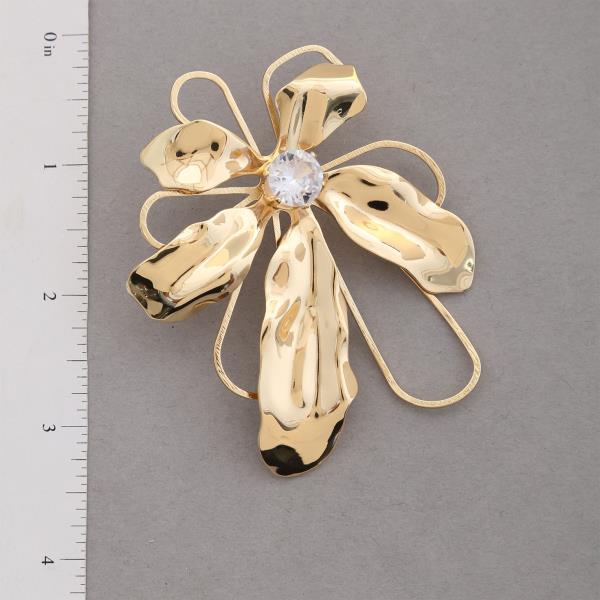 DOUBLE FLOWER RHINESTONE CENTER METAL EARRING