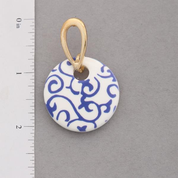 BLUE CERAMIC PRINT ROUND TEARDROP LINK EARRING