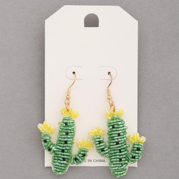 SEED BEAD CACTUS DANGLE EARRING