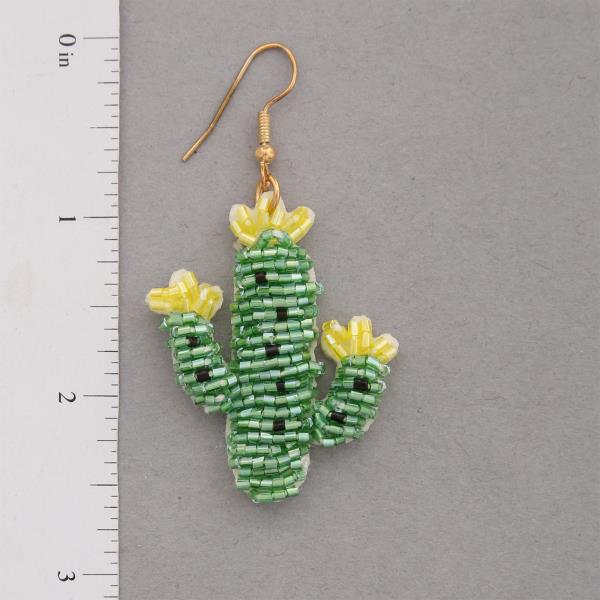 SEED BEAD CACTUS DANGLE EARRING