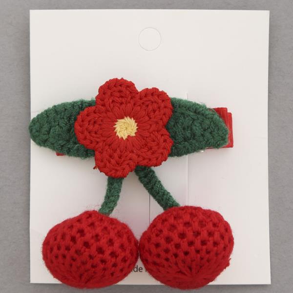 CROCHET CHERRY FLOWER HAIR PIN