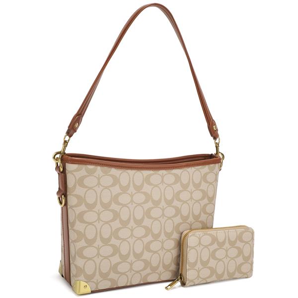 2IN1 OVAL PRINT SHOULDER BAG W WALLET SET