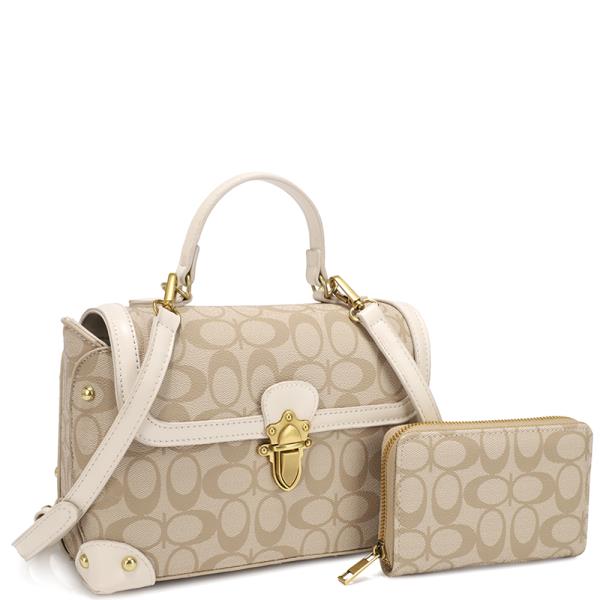 2IN1 OVAL PRINT HANDLE SATCHEL W WALLET SET