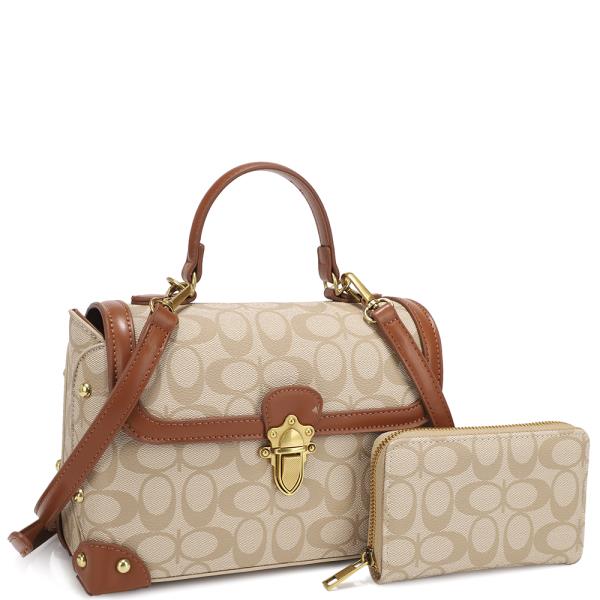 2IN1 OVAL PRINT HANDLE SATCHEL W WALLET SET