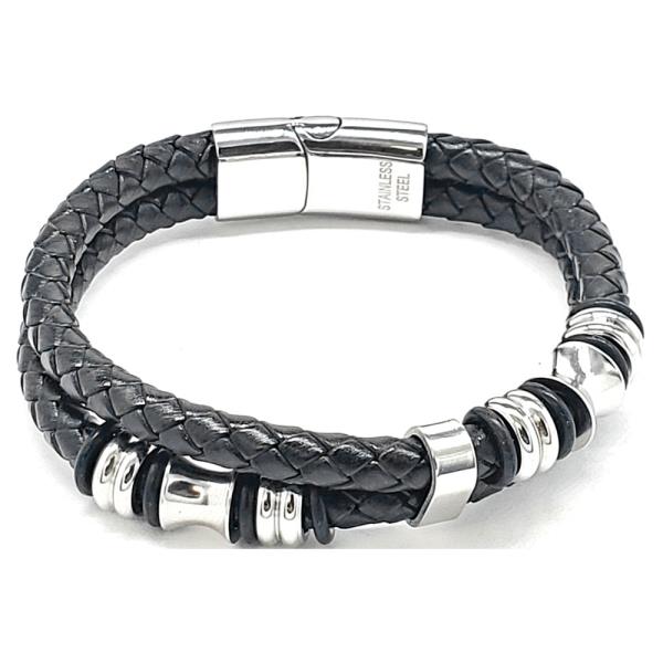 UNISEX STAINLESS STEEL BRAIDED LEATHER BEADED BRACELET