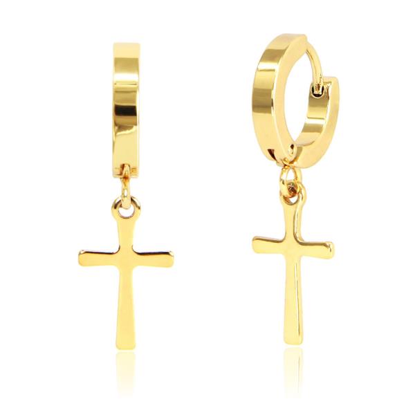 STAINLESS STEEL HUGGIES EARRING CROSS