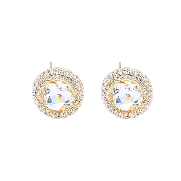 BRASS ROUND RHINESTONE EARRING