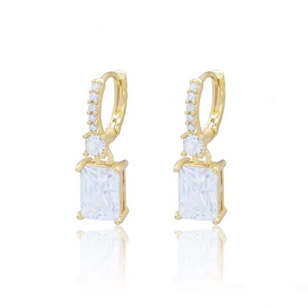 RECTANGLE CZ DANGLE EARRING