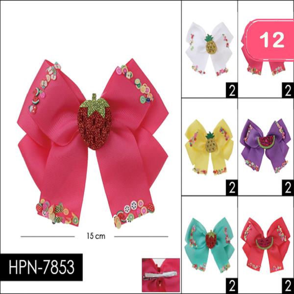 FRUIT RIBBON HAIR BOW PIN (12 UNITS)