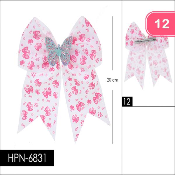 BUTTERFLY RIBBON HAIR BOW PIN (12 UNITS)