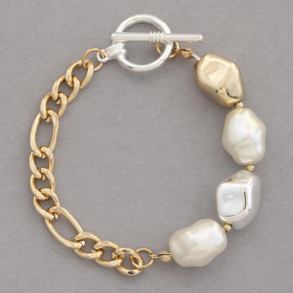 ORGANIC BEAD CHAIN LINK TOGGLE CLASP BRACELET