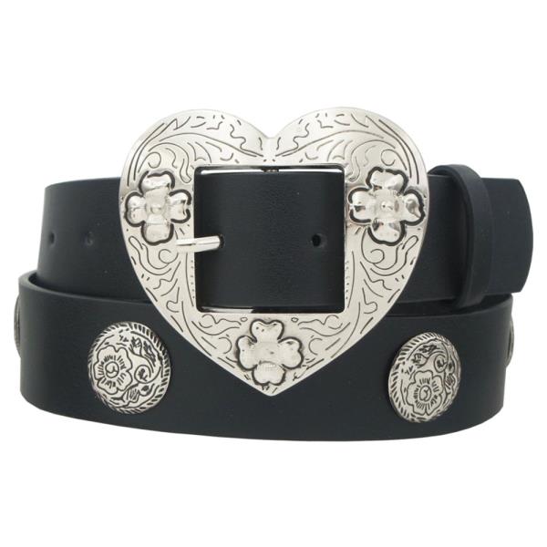 FLORA OPEN LOOP THROUGH HEART CONCHO STRAP BELT