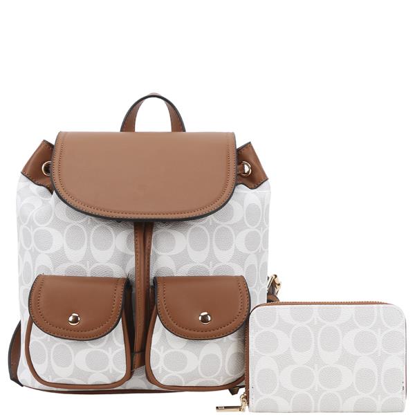 2IN1 OVAL PATTERN HANDLE BACKPACK W WALLET SET