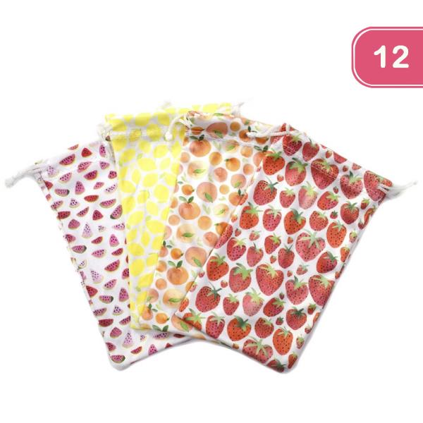 FRUITS PRINT DRAWSTRING SUNGLASSES POUCH (12 UNITS)