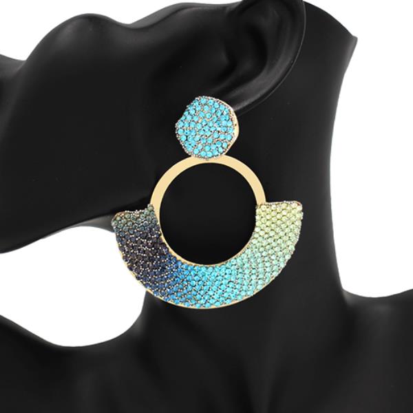 METAL GRADIENT RHINESTONE HALF-CIRCLE STATEMENT EARRINGS