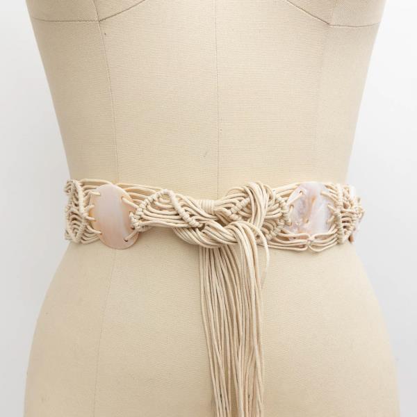 COTTON CORD MOTHER OF PEARL SHELL BOHO MACRAME TIE BELT