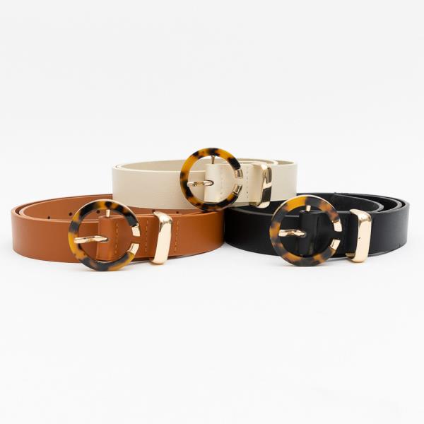 FAUX LEATHER TORTOISESHELL ROUND BUCKLE BELT