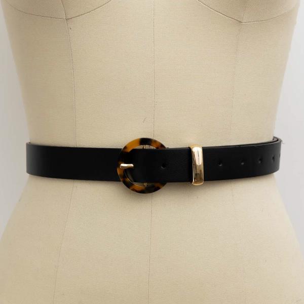 FAUX LEATHER TORTOISESHELL ROUND BUCKLE BELT