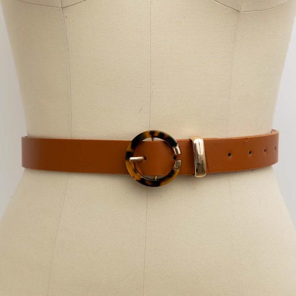 FAUX LEATHER TORTOISESHELL ROUND BUCKLE BELT