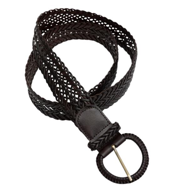 BRAIDED FAUX LEATHER WOVEN ROUND BUCKLE BELT