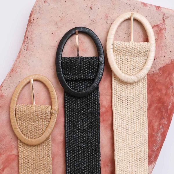 RAFFIA OVAL BUCKLE BELT