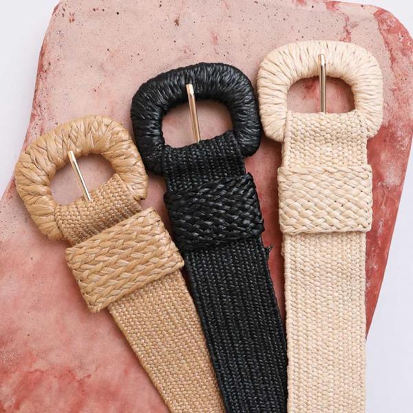 RAFFIA ELASTIC ROUND BUCKLE BELT