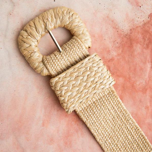 RAFFIA ELASTIC ROUND BUCKLE BELT