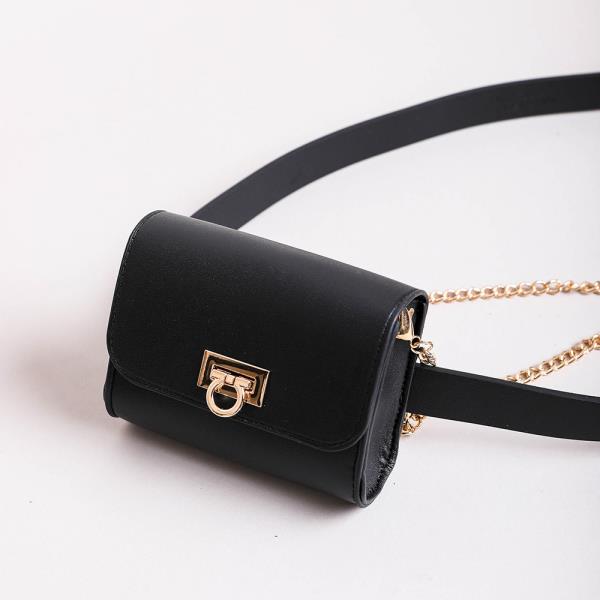 FAUX LEATHER CHAIN STRAP BELT BAG